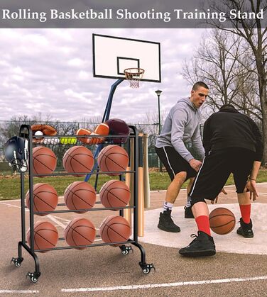 Стійка для м'ячів на колесах, 4-ярусна: баскетбол, футбол, волейбол, чорна