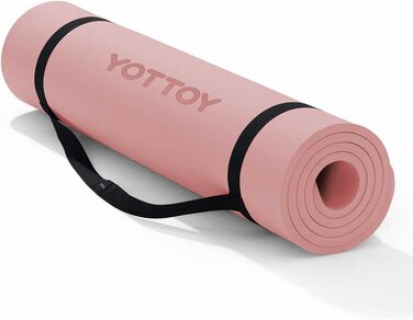 Йога мат YOTTOY, професійна товста килимок для йоги (183 x 1,27 см), TPE, неслизький, для йоги, пілатесу, фітнесу, з ремінком (рожевий)