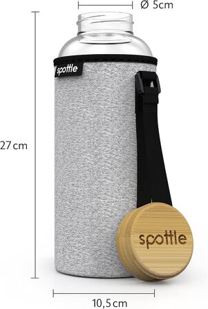 Скляна пляшка Spottle 1,5 л з бамбуковою кришкою, широка шийка, для води та газованих напоїв, придатна для посудомийної машини, сіра