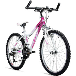 Дитячий велосипед Bergsteiger Verona 24 дюйми, 18 швидкостей Shimano, амортизаційна вилка, для дівчаток 8-11 років, гірський, рожевий
