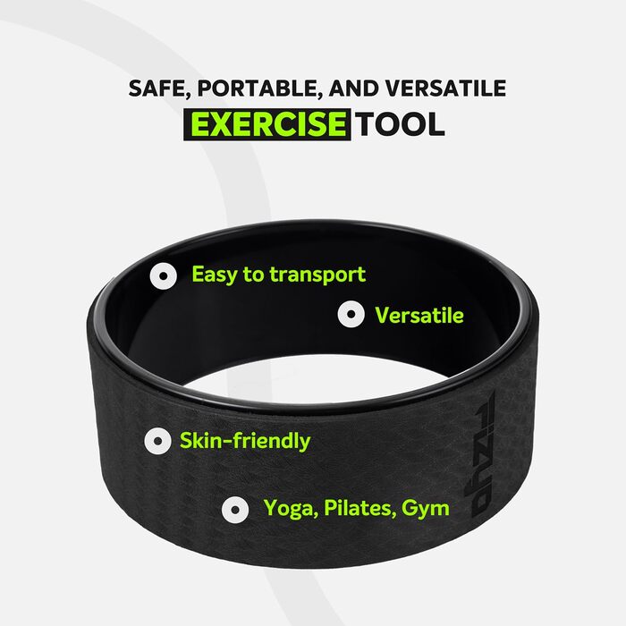 Колесо для йоги Fizyo Yoga Wheel – для розтяжки спини та полегшення болю – стабільне, неслизьке – для йоги, пілатесу, розтяжки (Чорний, 32 см)