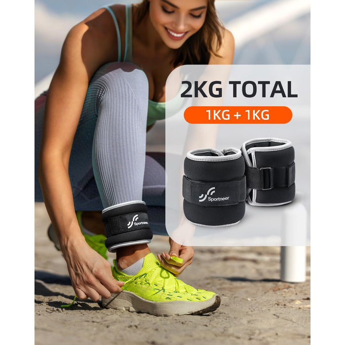 Набір вантажних манжет Sportneer для ніг та рук - 1 кг * 2 шт, чорний