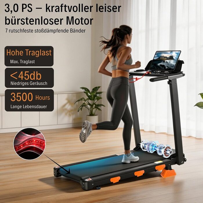Складана бігова доріжка JEEKEE Walking Pad для дому та офісу, з нахилом 15%, двигун 3.0 к.с., максимальна вага 159 кг, чорна