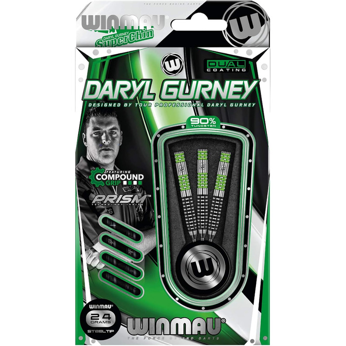 Дротики WINMAU Daryl Gurney 24 г, професійні, вольфрамові, стальні, набір з оперенням і хвостовиками