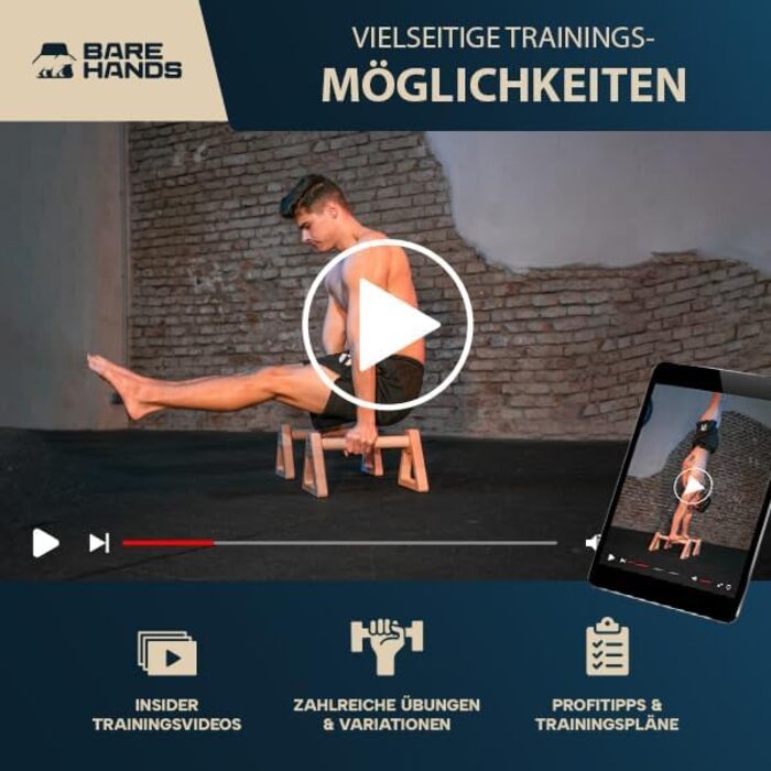 Набір дерев'яних опор для віджимань BARE HANDS (S + L) — Паралетси для калистеники, стійких гімнастичних ручок для хендстенду та тренувань, 2 шт. (світле дерево)