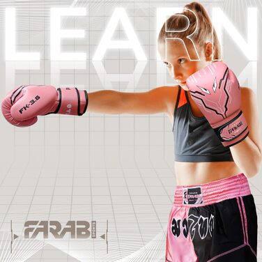 Дитячі боксерські рукавички Farabi Sports 6oz рожеві для хлопчиків і дівчаток, для боксу, MMA, муай-тай, тренувань та боксерського мішка, вік 5–10 років