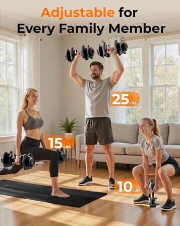 Набір гантелей FEIERDUN регульовані, 2.3 - 24 кг, 15 в 1, з антиковзними ручками та піддоном, для дому, фітнесу та силових тренувань, унісекс