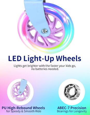 Дитячий самокат BELEEV V1Plus з LED-підсвіткою коліс та деки, складаний, 3 рівні висоти, для дітей 3-12 років (Blue Purple)