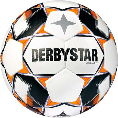 Футбольний м’яч Derbystar Brillant, розмір 5, біло-чорно-помаранчевий, для дорослих, унісекс
