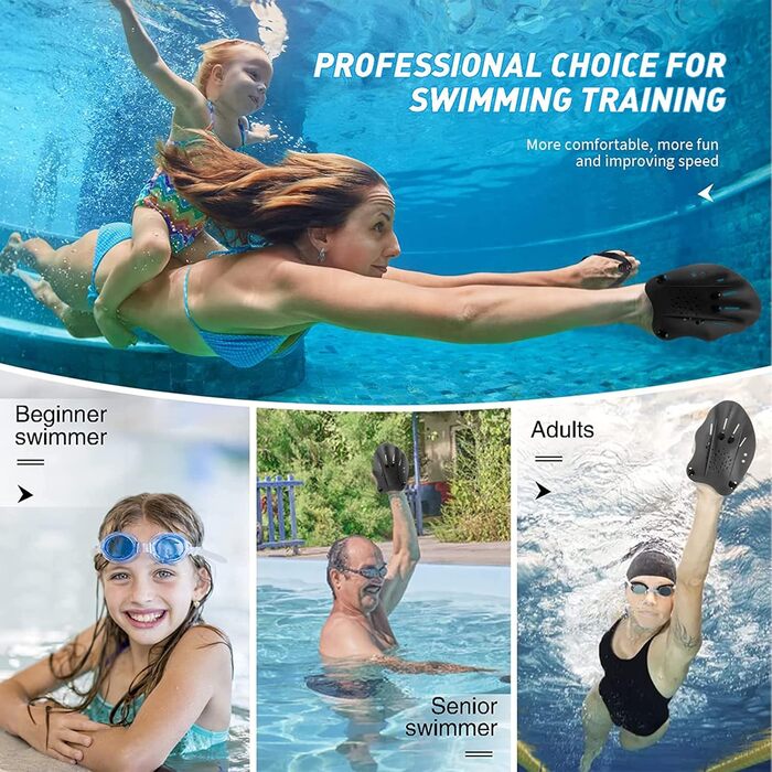 Набір з 2 шт. тренувальних весла для плавання, допомога для силових тренувань у басейні, унісекс, чорний