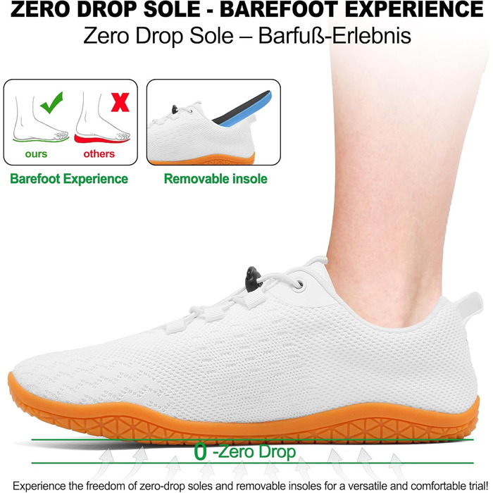 Geweo Взуття для пішохідних прогулянок без шкарпеток: зручні кросівки для жінок та чоловіків з широкою передньою частиною, легкі спортивні черевики для фітнесу, джогінгу, трекінгу, туризму. Розміри 37-47 EU, Zero-Drop підошва. Унісекс.