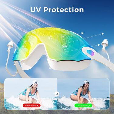 Окуляри для плавання унісекс, дорослі, з UV-захистом та антифогом (білі/золоті лінзи)