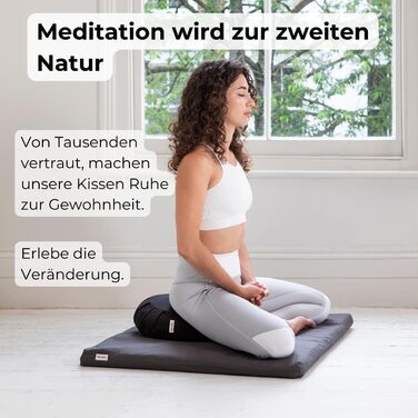 Подушка для медитації Basaho CLASSIC Zafu | З органічної бавовни, з наповнювачем з шкаралупи гречанки | Знімний та пральний чохол, колір: Чорний
