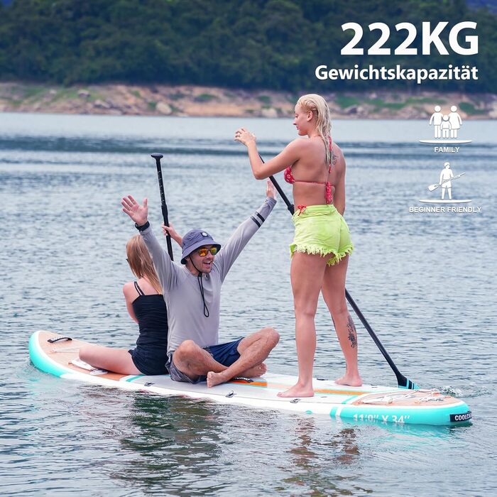 SUP-дошка COOLCAA 354x86x15 см, деревна текстура, комплект аксесуарів, вантажопідйомність 210 кг, для дорослих і підлітків, всі рівні