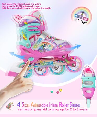 Інлайнерочки Єдиноріг для дівчаток, розмір регулюється, з підсвічуванням, рожеві. Розміри 38-41.