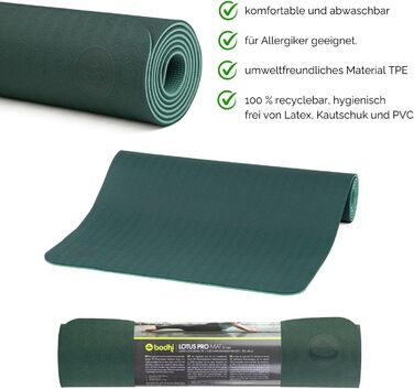 Килимок для йоги Bodhi Lotus Pro | Нековзкий | Для фітнесу, гімнастики, пілатесу та йоги | Антиковзкий | Гіпоалергенний, темно-зелений/зелений