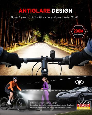 Набір велосипедних ліхтарів SFGSUP LED з USB зарядкою, водонепроникні (IPX5), схвалені StVZO