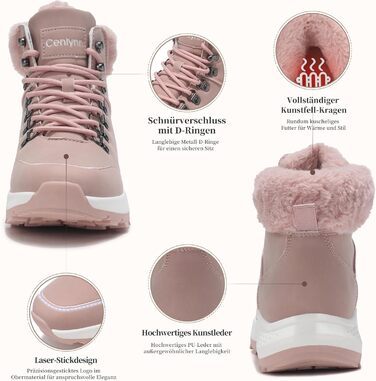 Жіночі зимові черевики, зимові чоботи, утеплені снігоступи, туристичні черевики для хайкінгу, рожеві, 39 EU