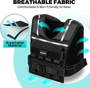 Вага для тренувань ONETWOFIT, регульована, 20 кг, чорна. Ідеальна для силових тренувань, бігу та фітнесу.