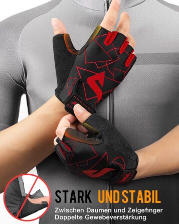 Велосипедні рукавички ATERCEL напівпальці для чоловіків - рукавички для велоспорту TB з SBR-подушками для їзди на велосипеді, фітнесу (Червоний, M)