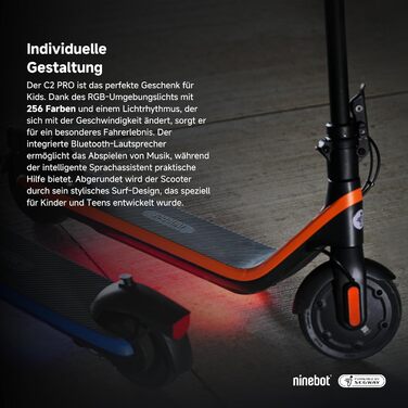 Електросамокат Segway-Ninebot C2 Pro E для дітей і підлітків, 3 режими, швидкість до 16 км/год, запас ходу 17 км