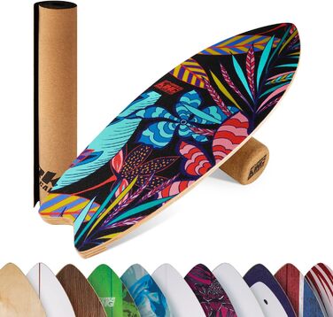 Балансборд BoarderKING Indoorboard Wave для серфінгу та скейтбордингу в приміщенні, тренажер рівноваги для нейром'язового тренування, з захисним килимком (квітка)