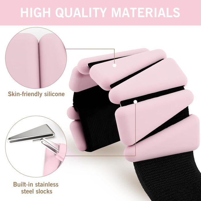 Набір вантажів для зап'ястя та щиколоток 2 шт. (по 0.45 кг), регульовані вантажі, силіконові браслети для жінок та чоловіків, для бігу, джоггінгу, прогулянок, йоги, танців, пілатесу (Рожевий)