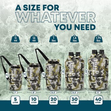 Водонепроникний мішок Earth Pak Dry Bag 10L – міцний рюкзак для каякінгу, кемпінгу, риболовлі та рафтингу (камуфляж, зелений)