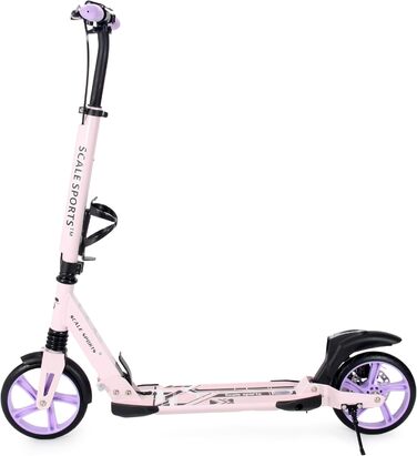Самокат двоколісний складаний Kickscooter для дітей 8-12 років, підлітків та дорослих, фіолетовий: регульований кермо, колеса PU 200мм, дискове та ножне гальмо, ремінь для перенесення