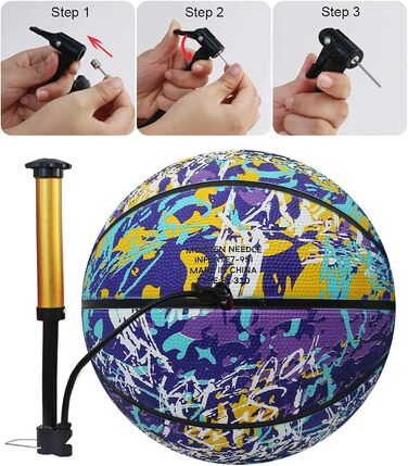 Баскетбольний м'яч Fantecia, розмір 5, з насосом. Ідеальний для вуличних тренувань, початківців, підлітків та дорослих. Матеріал: гума, дизайн: графіті