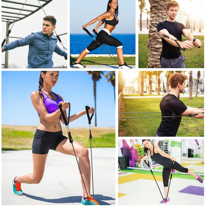 Еластичні гумки WIKDAY для фітнесу: набір з ручками, фіксатором для дверей та ремінцями для щиколоток. Ідеально для силових тренувань, кроссфіту та розтяжки вдома. Максимальне навантаження: 90,7 кг.