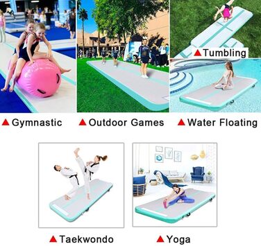 Air Track 6м для гімнастики та йоги з електричним насосом, килимок для тренувань 600x100x10см, зелений, водовідштовхувальний