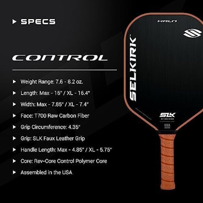 Падл для піклболу Selkirk SLK Halo Control & Power з карбоновим покриттям, полімерним ядром Rev-Core Power, для максимального обертання та контролю