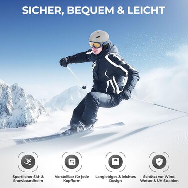 Шолом гірськолижний чоловічий, сірий, з вентиляцією, полікарбонат, захист від ударів, унісекс, розмір L