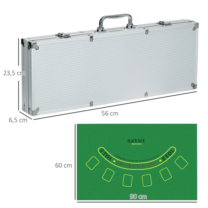 Набір для покеру SportNOW Casinozubehör з фішками та кейсом для фішок, включаючи підкладку, 500 фішок, комплект для 9-10 гравців, срібний