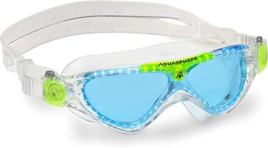 Дитячі плавальні окуляри AQUASPHERE Vista JR з UV-захистом, силіконовим ущільненням, протитуманним та герметичним склом, прозоро-салатові з синіми лінзами для хлопчиків і дівчат від 6 років