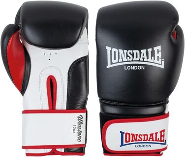 Боксерські рукавички Lonsdale WINSTONE шкіряні, чорні/білі/червоні, 14 унцій