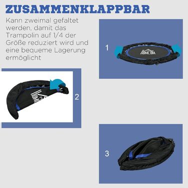 Складаний фітнес-трамплін HOMCOM 102 см з регульованою ручкою, міні-батут для дорослих, навантаження до 100 кг