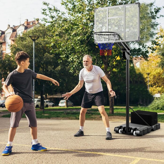 Баскетбольне кільце Gymax вуличне, регульована висота 204-358 см, стійка на колесах, з утяжеленою основою, для підлітків та дорослих 236-305 см