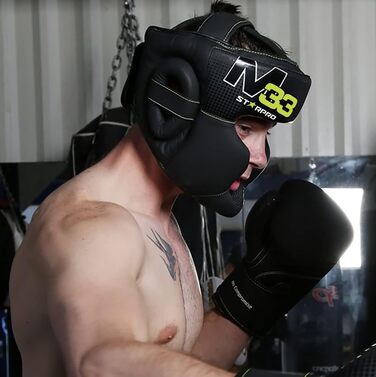 Захисний шолом Starpro M33 для боксу, кікбоксингу, MMA, Муай Тай, Крав Мага, чоловічий та жіночий, з маскою для обличчя, 180° огляд, XS, чорний, з поглинанням поту