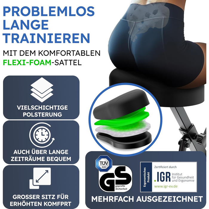 Ергометр для дому HELDENWERK: складаний, тихий, до 150 кг, FlexiFoam. Ідеально для дому та для людей похилого віку. Фітнес-велосипед, Hometrainer, Ergometer Heimtrainer