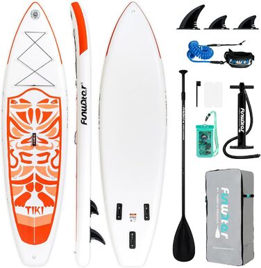 Надувний SUP (Stand Up Paddle Board) FunWater 10'6' & 11'6' з аксесуарами: весло, насос, рюкзак, плавники. Підходить для будь-якого рівня підготовки. Кольори: рожевий (10'6-TIKI ROSA), помаранчевий (10'6-TIKI ORANGE)