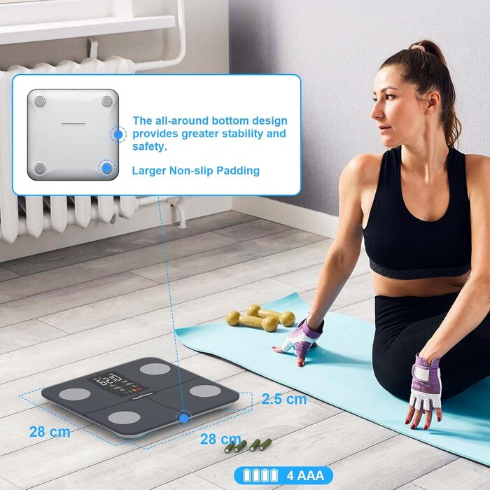 Ваги Healthkeep для вимірювання складу тіла: жир, м'язи, BMI, частота серця. Цифрова вага з дисплеєм, підключення до iOS та Android. Темний ціановий колір.