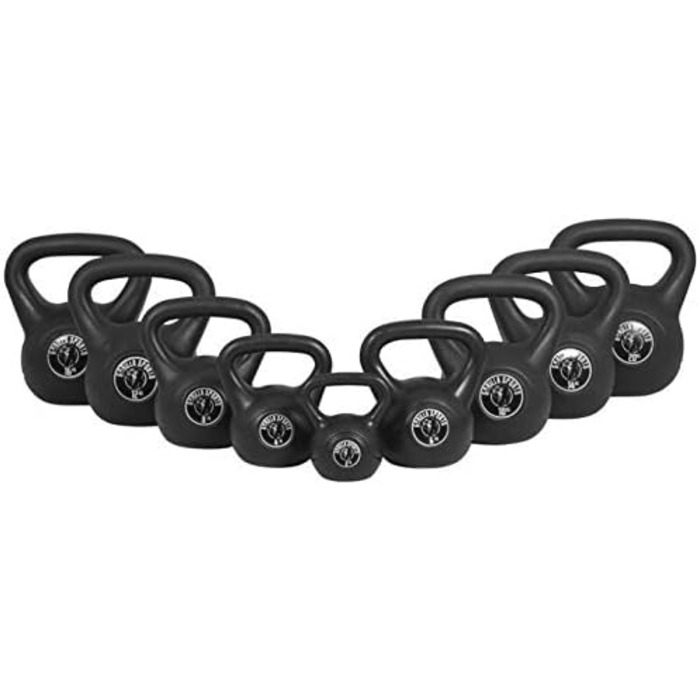 Kettlebell GORILLA SPORTS, пластикова гиря для фітнесу, різні ваги 2-20 кг, з/без підставки