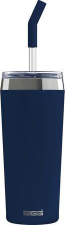 Термочашка SIGG Travel Mug Helia з багаторазовою скляною трубочкою та щіточкою для чищення, герметична, BPA-free, нержавіюча сталь 18/8, 0,6 л, Night Ink