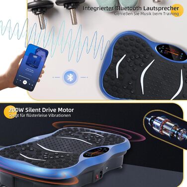 Вібраційна платформа EVOLAND з 5 програмами тренувань, Bluetooth, стрічки опору для всього тіла (Синій)