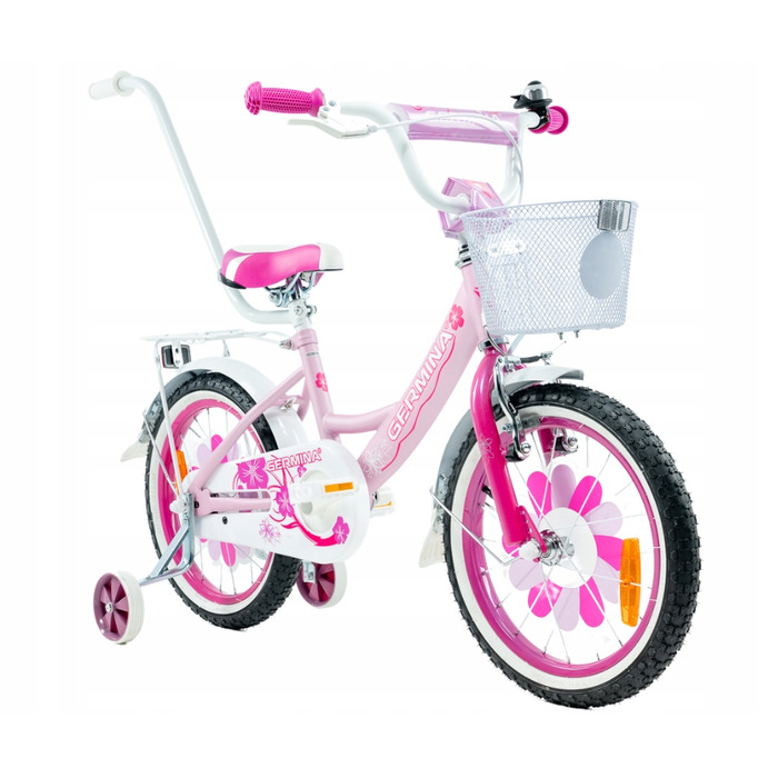 Дитячий велосипед для дівчинки 16 дюймів, рожевий, з кошиком та додатковими колесами