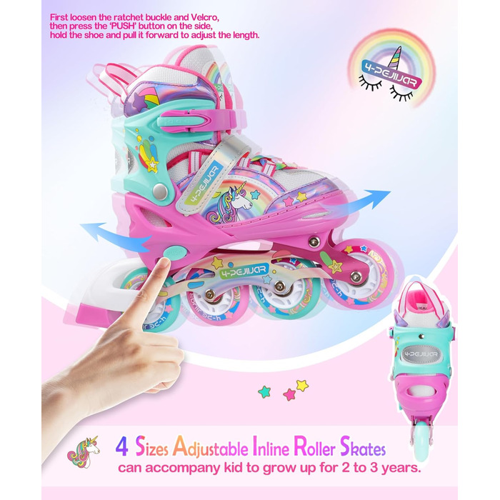 Інлайнерочки Єдиноріг для дівчаток, розмір регулюється, з підсвічуванням, рожеві. Розміри 38-41.