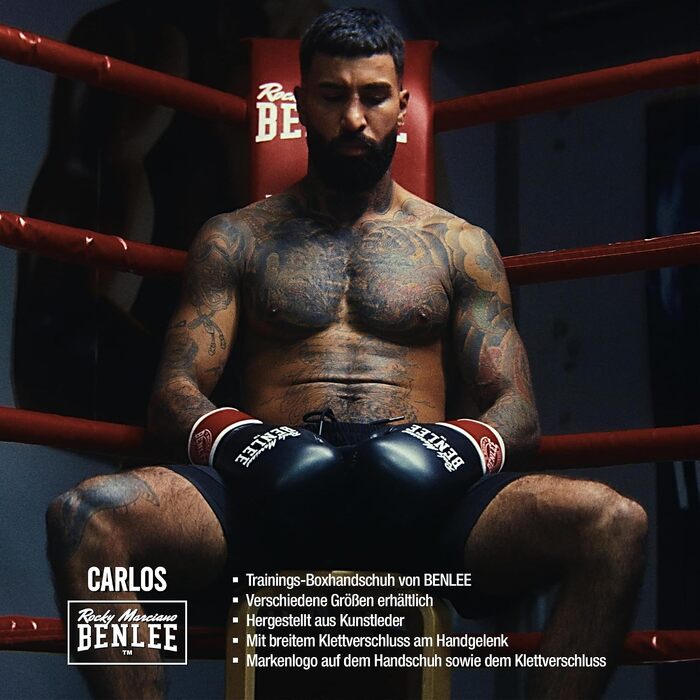 Боксерські рукавички BENLEE Carlos для тренувань та кікбоксингу, 14 oz, чорний/золотий — з амортизуючою піною та застібкою-липучкою