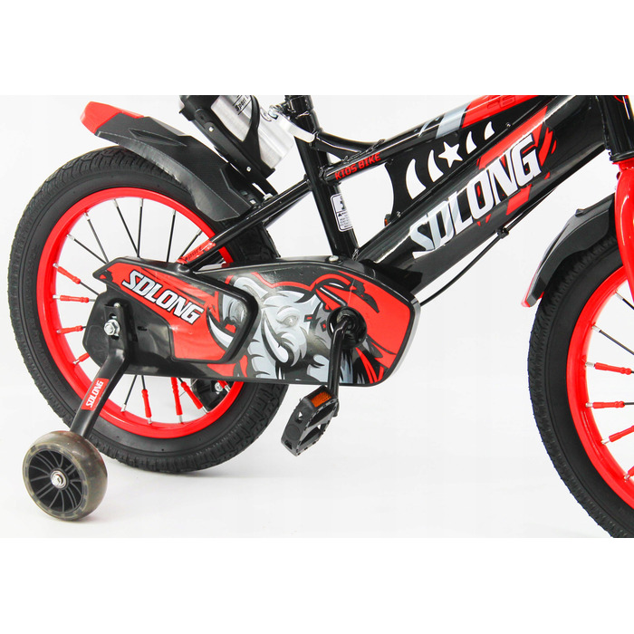 Дитячий велосипед 16 дюймів з кошиком та додатковими колесами для хлопчика, червоний